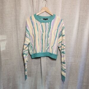 Forever 21 Cropped Sweater Womens S Multicolor Pastel 3D Textured Knit Retro Y2K